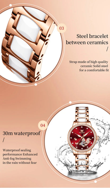 OLEVS Brand steel strip fully automatic mechanical watch for women 7001