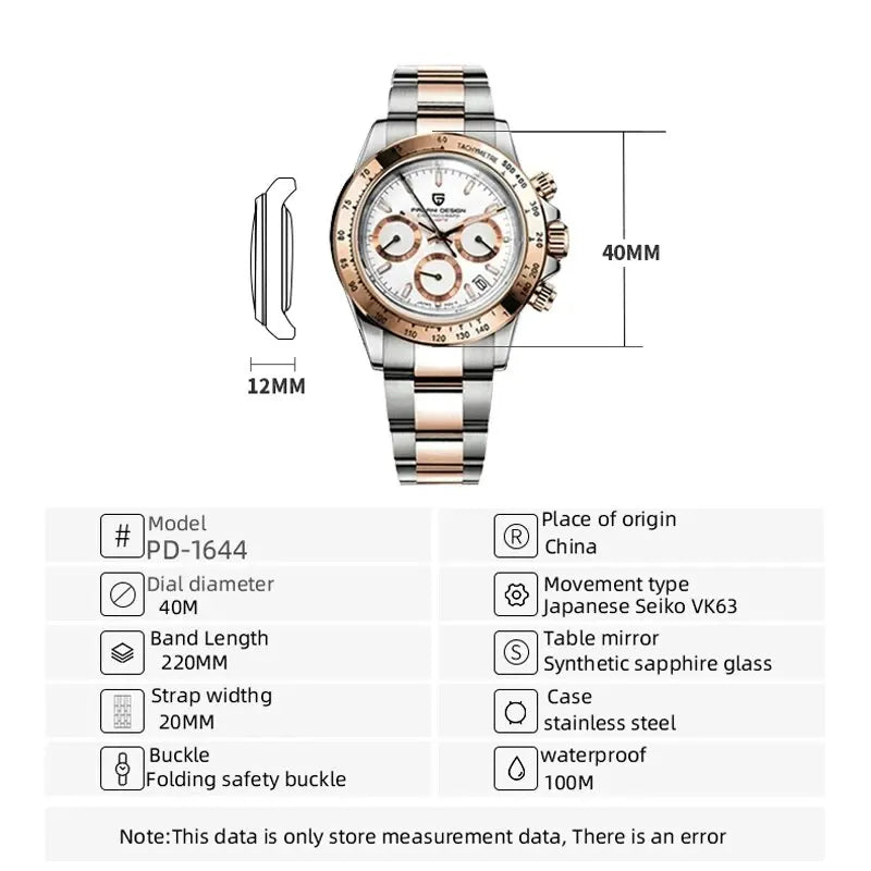 Gold 1644 PAGANI DESIGN 2026 New Men's Watches Top Brand Luxury Mens Quartz Wrist Watch Men Watch Men Chronograph Waterproof