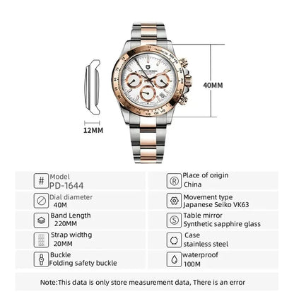Gold 1644 PAGANI DESIGN 2026 New Men's Watches Top Brand Luxury Mens Quartz Wrist Watch Men Watch Men Chronograph Waterproof