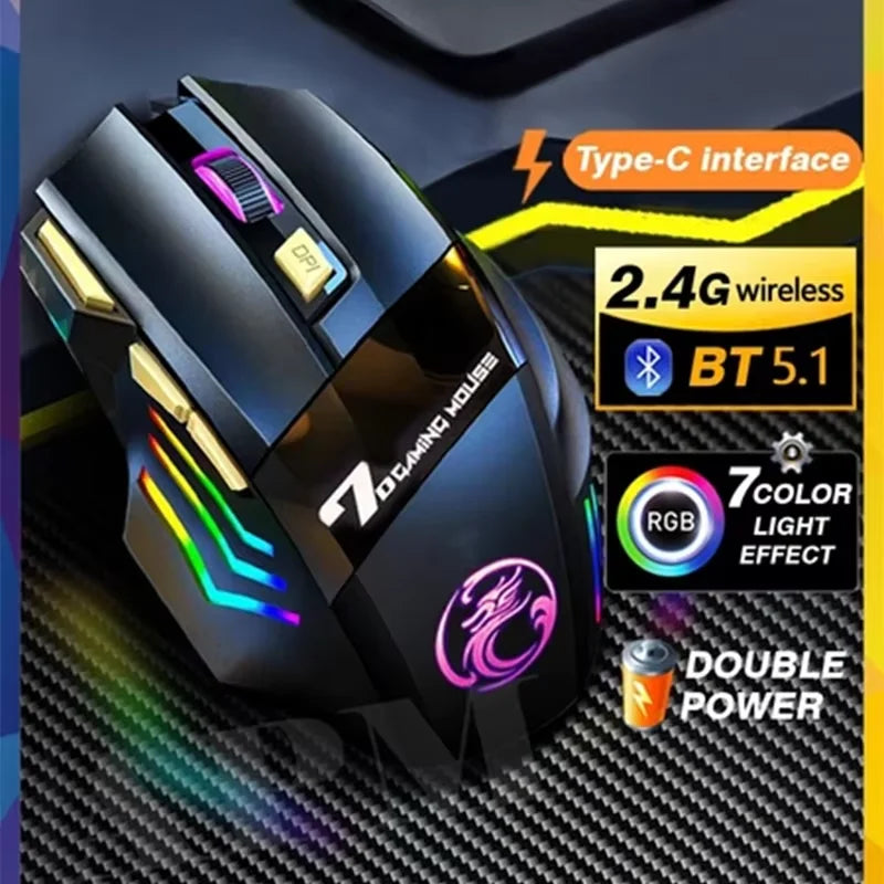 Rechargeable Wireless Gaming Mouse 2.4G Silent RGB Gaming Mouse with 7 Buttons, Adjustable DPI, Ergonomic Rechargeable Wireless Gaming Mouse for PC & Laptop