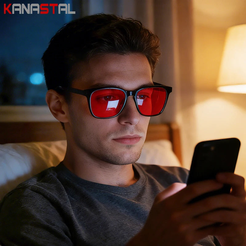 Men Sleep Blue Light Blocking Glasses Women Anti Radiation Computer Eyewear UV500 PC Red Lenses TR90 Square Eyeglasses Frames