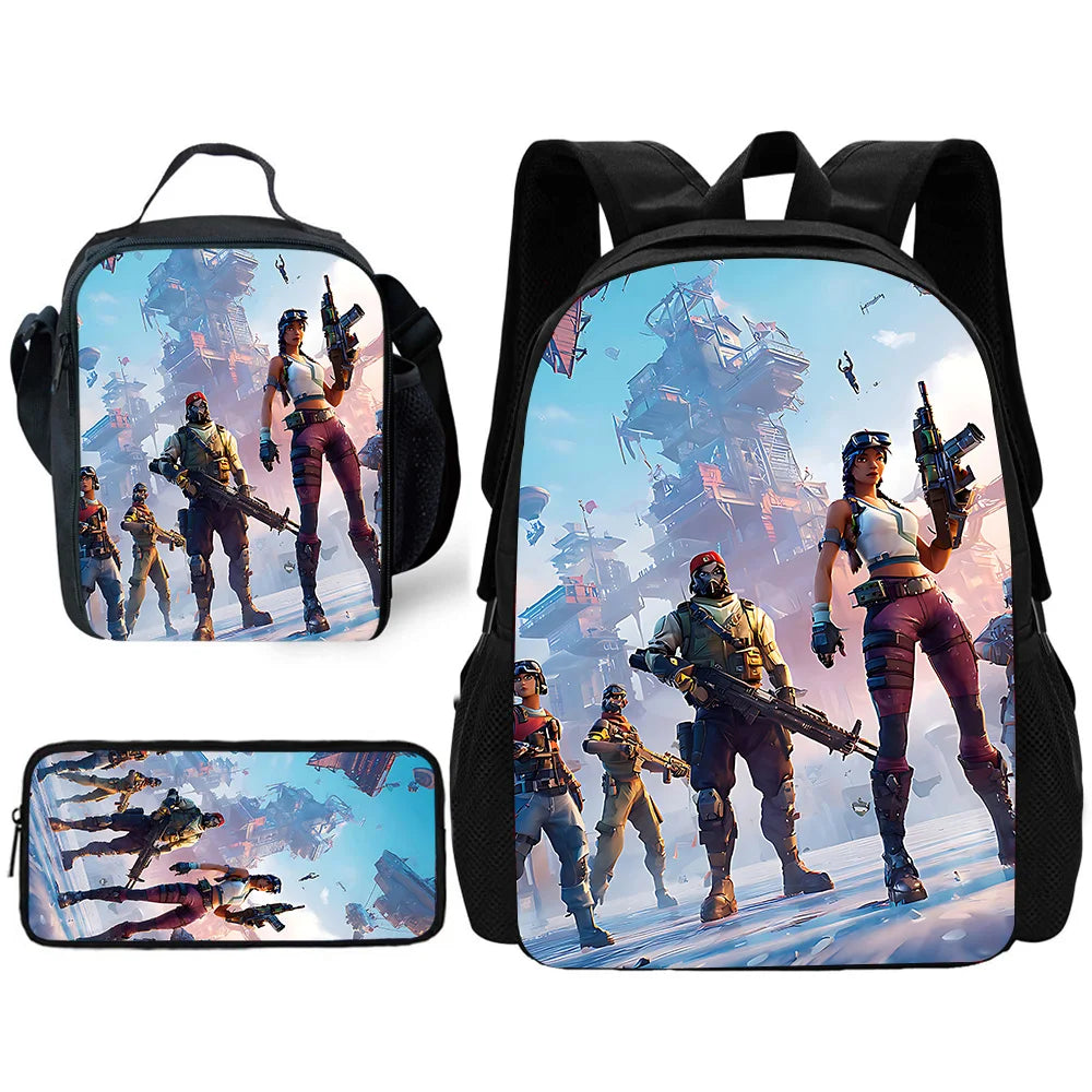 Mochila Escolar Infantil Hot Game com Lancheiras, Design-F-FortniteS, Estojos para Lápis, Mochilas Escolares para Rapazes e Raparigas, Melhor Presente
