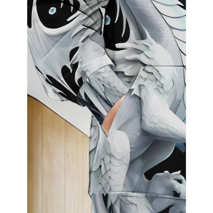 Mens Dragon Print Zipper Hoodie Outdoor Activities Travel Drawstring Long Sleeve Hoodies Autumn Winter Oversize Man Sweatshirts