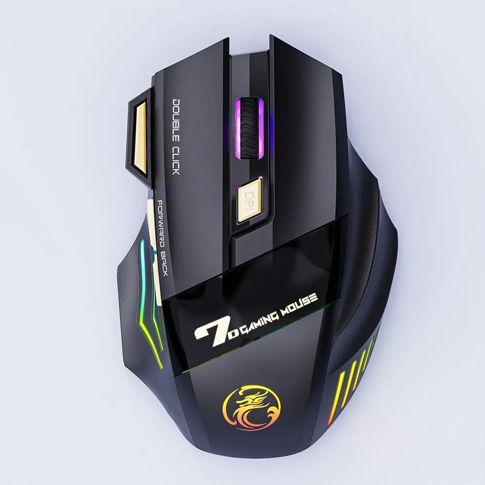 Rato Gaming Sem Fios USB IMICE GW-X7 3200DPI Modo Duplo Recarregável 7 Teclas 2.4Ghz Rato Silencioso Bluetooth LED Respirante de 7 Cores