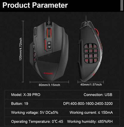 E-YOOSO X-39 USB Wired RGB Gaming Mouse, 24000 DPI Programmable Gaming Mouse with 19 Buttons, Optical Gaming Mouse for PC & Laptop