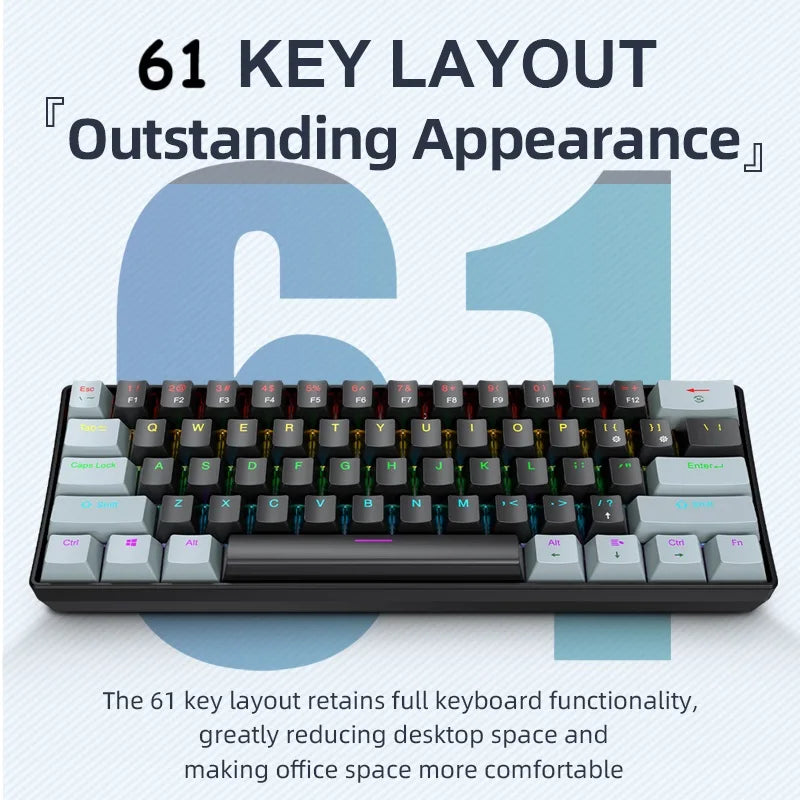 61 Keys Mechanical Keyboard Wired, APAYADO K61 RGB 60% Portable Mini Keyboard Black, White, Red/Blue Switch for Gaming