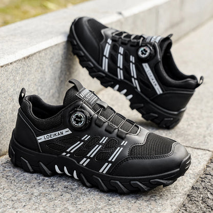 Men's All-Season Outdoor Casual Hiking Shoes, Comfortable Breathable Slip-On Design with Rotating Buckle, Thick-Soled PVC Sneake