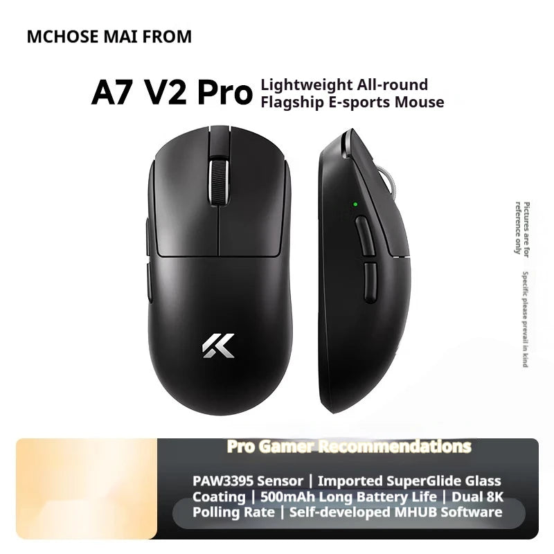 Rato sem fios MCHOSE A7 V2 Ultra+ Tri-Mode leve Paw3950 Ti 42000dpi 500mah para PC, eSports e portátil — acessórios gaming