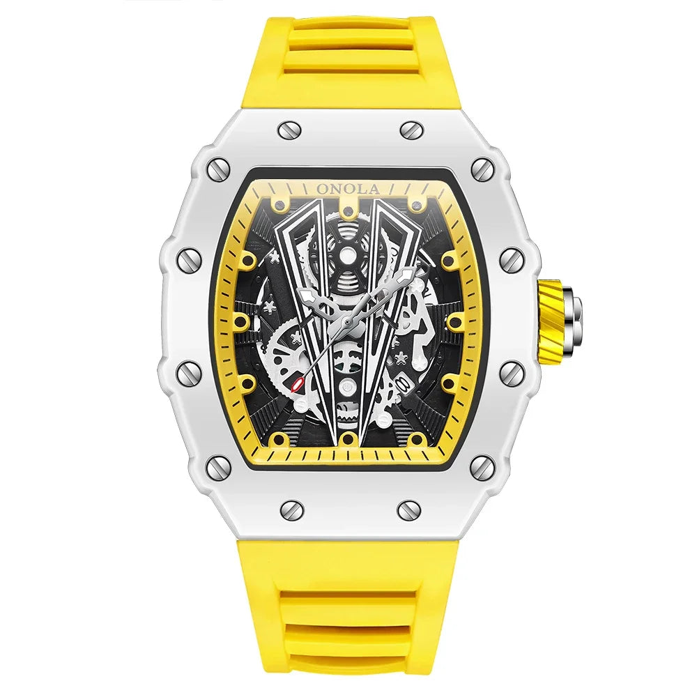 Gift Box Watches for Man ONOLA 3826W Trend White Men Watch Tonneau Calendar Waterproof Silicone Strap Relogios Masculino