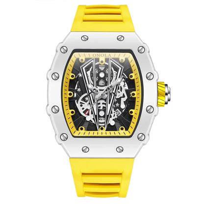 Gift Box Watches for Man ONOLA 3826W Trend White Men Watch Tonneau Calendar Waterproof Silicone Strap Relogios Masculino