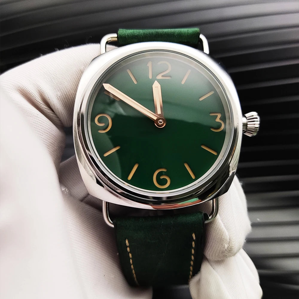 45mm Men's Vintage Pilot ST3600-1 Hand-Wound Mechanical Movement Luminous Sterile Dial Green Strap Men's Watch