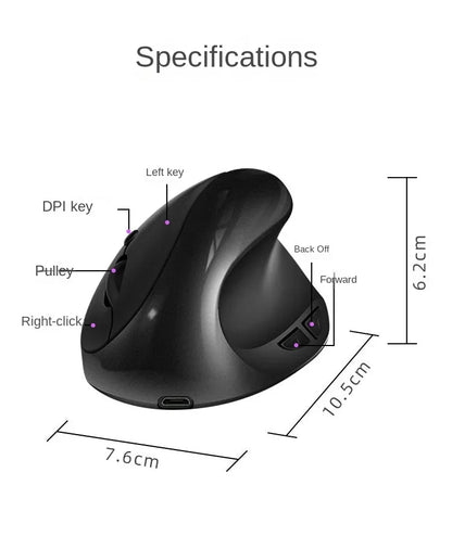 BTS-908 Bestseller — ładowalna pionowa mysz ergonomiczna, bezprzewodowa, odbiornik USB 2.4G, regulowane 1600 DPI, 6 przycisków