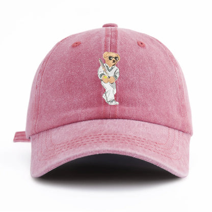 1pc Baseball Bear Print Washed Baseball Cap for Adults,  Minimalist Retro Style Casual Soft Adjustable Dad Hat, Perfect As Gift
