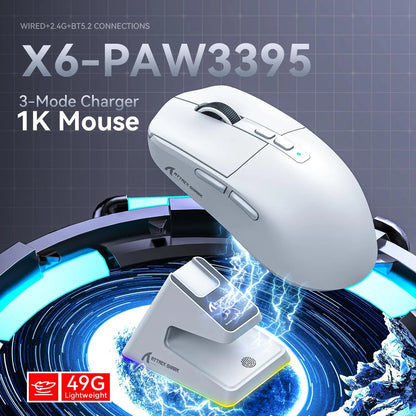 ATTACK SHARK X6 Superlight Gaming Mouse with Charging Dock, 49g Wireless Gaming Mouse, PixArt PAW3395 Sensor, Tri-Mode BT/2.4G/Wired, 26000 DPI