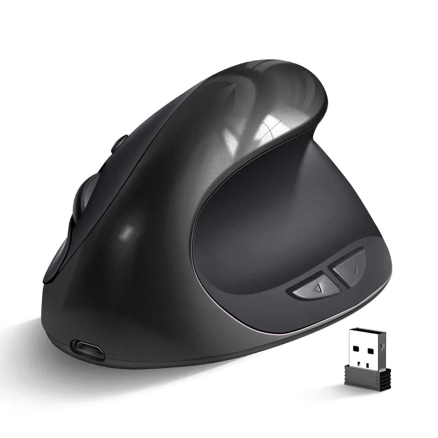 BTS-908 Bestseller — ładowalna pionowa mysz ergonomiczna, bezprzewodowa, odbiornik USB 2.4G, regulowane 1600 DPI, 6 przycisków