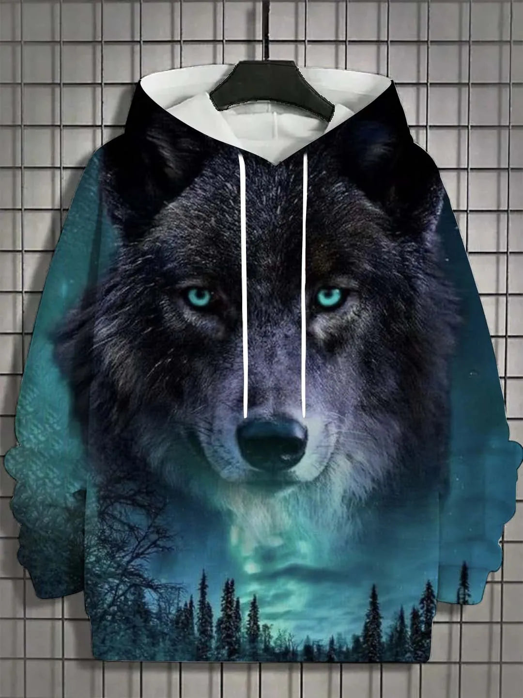 Camisola desportiva com capuz para homem, moda outono 2025, macia e confortável, com estampado de lobo, para exterior e estilo urbano