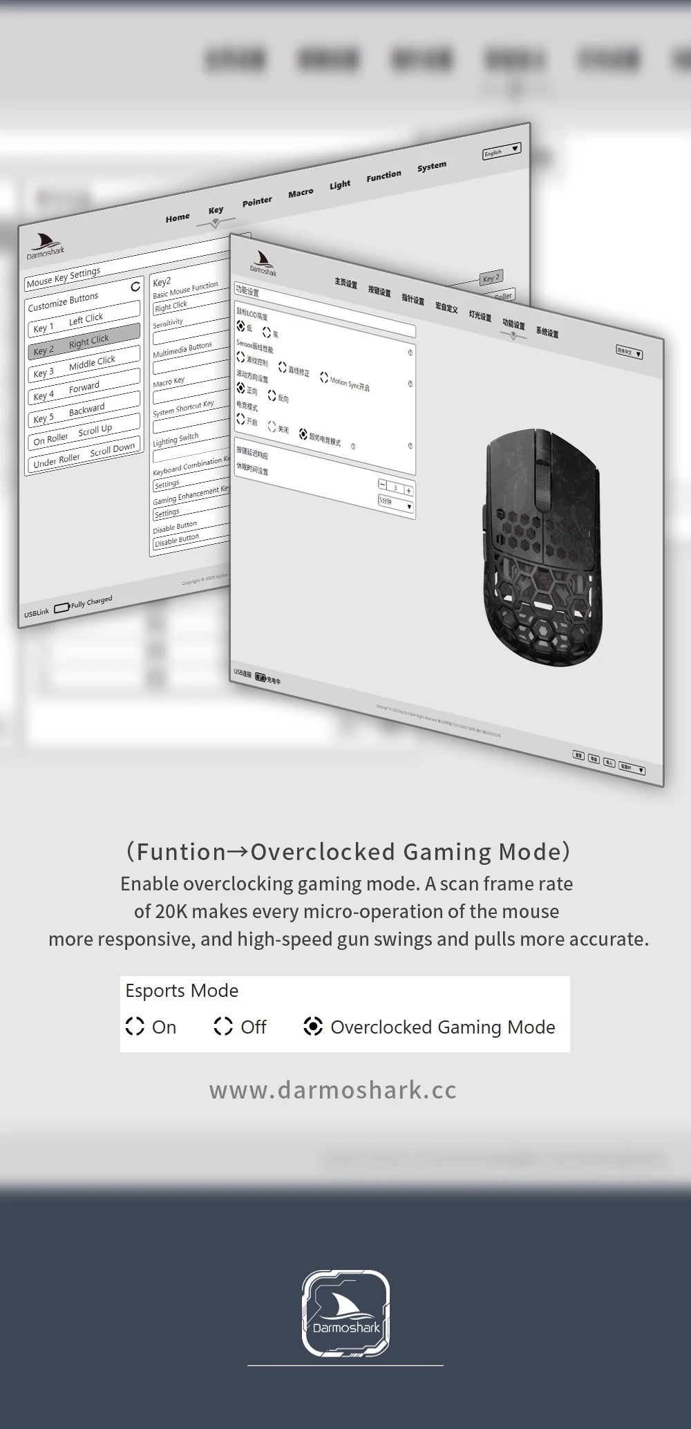 Rato Gaming Sem Fios Darmoshark M5Air em Fibra de Carbono Forjada 8K, PAW3950, 30K DPI, para Mãos Pequenas, Pegada Fingertip, Macros de Jogo, Leve