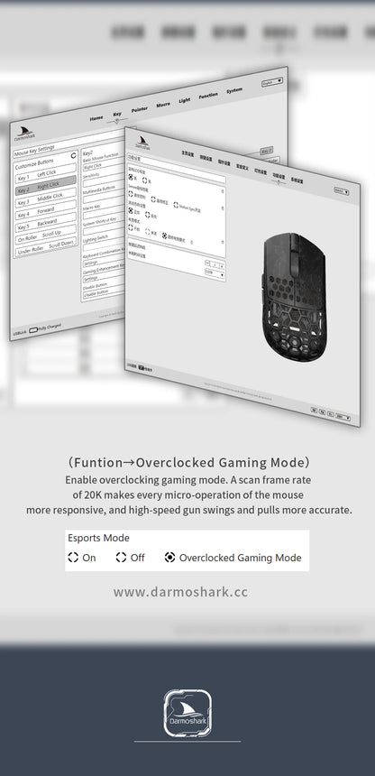 Rato Gaming Sem Fios Darmoshark M5Air em Fibra de Carbono Forjada 8K, PAW3950, 30K DPI, para Mãos Pequenas, Pegada Fingertip, Macros de Jogo, Leve