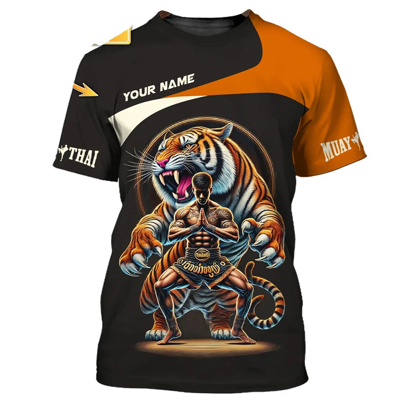 Cool New Muay Thai Graphic T-shirt For Men 3d Print Tiger Dragon Graphic Personality Custom Name T Shirt Summer Gym Fitness Tee