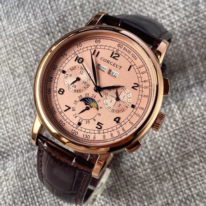 Automatické hodinky pro muže Multification, datum, den, měsíc, rok, mechanické pánské hodinky z 316L s leštěným pouzdrem, ukazatelem den/noc, 42mm
