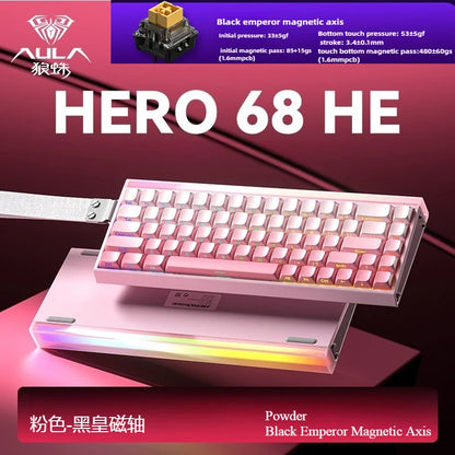 Magnetic Keyboard mechanical Aula Hero68he wired RGB 65% teclados gamer Hot-Swap pc 8000 Hz Polling Rate white clavier mecanique