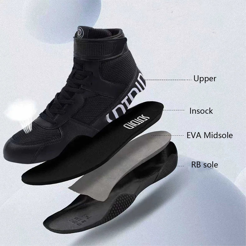 New Men's Large Wrestling Shoes Mesh Breathable Boxing Shoes Anti slip Wear Resistant Sneaker Fashionable Casual High Sport Shoe