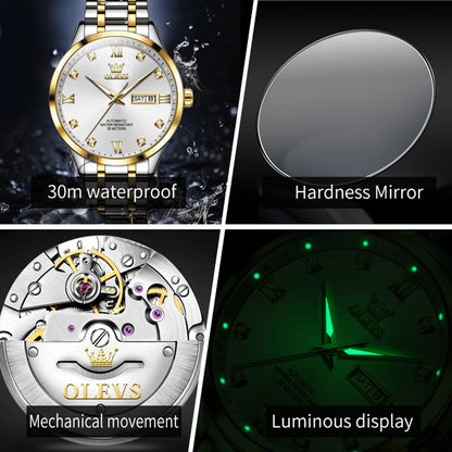 OLEVS 9946 Brand Original Man Watch Dual Calendar Diamond Scale Luxury Automatic Mechanical Watch for Men Business Wristwatches