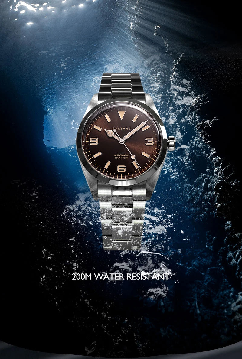 Baltany Men Automatic Watch 39MM Mechaical Wristwatch Bubble Sapphire 20ATM Waterproof C3 Luminous NH38 / SW200