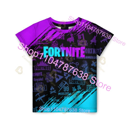 Conjunto Infantil 2 Peças F-Fortnited Victory 3D, T-shirt e Calções para Meninas e Meninos, Roupa Battle Royale, T-shirts Harajuku Hero