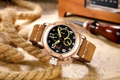 Automatic Watches for Men Mechanical Self Wind Genuine Leather Multifunction Date Boat Month Gold Bronze U Reloj Hombre Baratos