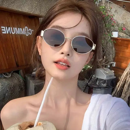 New Small Oval Women Sunglasses Trendy Luxury Design Metal Frame Shades UV400 Eyewear for Female Classic Vintage Sun Glasses