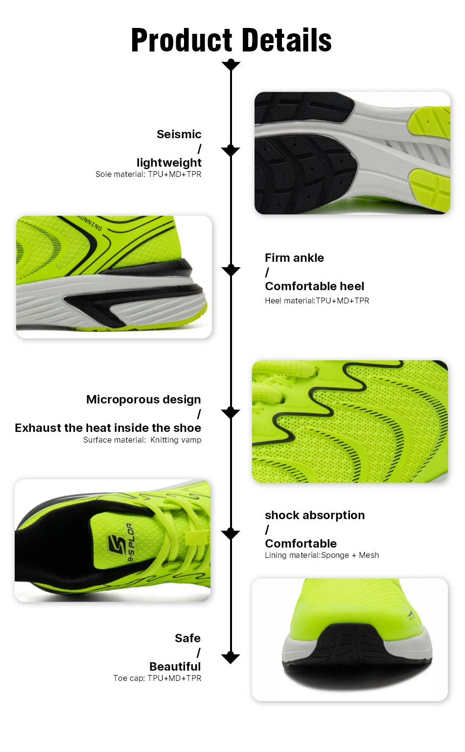 Baasploa Men's Running Shoes Casual Lightweight Mesh Breathable Sneakers Male Outdoor Non-Slip Wear-Resistant Sports Shoes