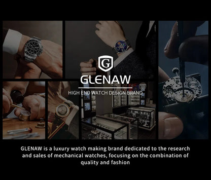 GLENAW Watches Original Design Diamond Constellation Rotating Dial Stainless Steel Luxury Men's Automatic Mechanical Watch P8719