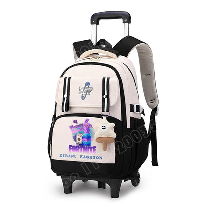 Mochila Escolar com Rodas Fortnite, Grande Capacidade, Impermeável, Leve e Minimalista, para Portátil, Escola e Viagens Casuais