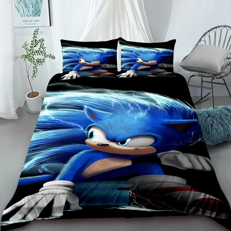 Cool Sonic Duvet Cover Set Bedding Set, Duvet Cover for the Bedroom, Home Decor Birthday Gifts for Kids and Teens King Queen