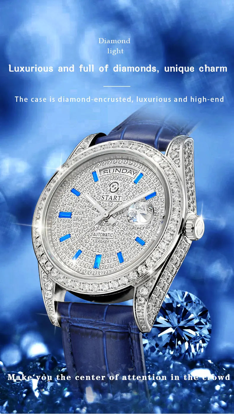 【START】Gypsophila Men's Watch Official Authentic Diamond Watch Waterproof Automatic Mechanical Watch Date Week Function