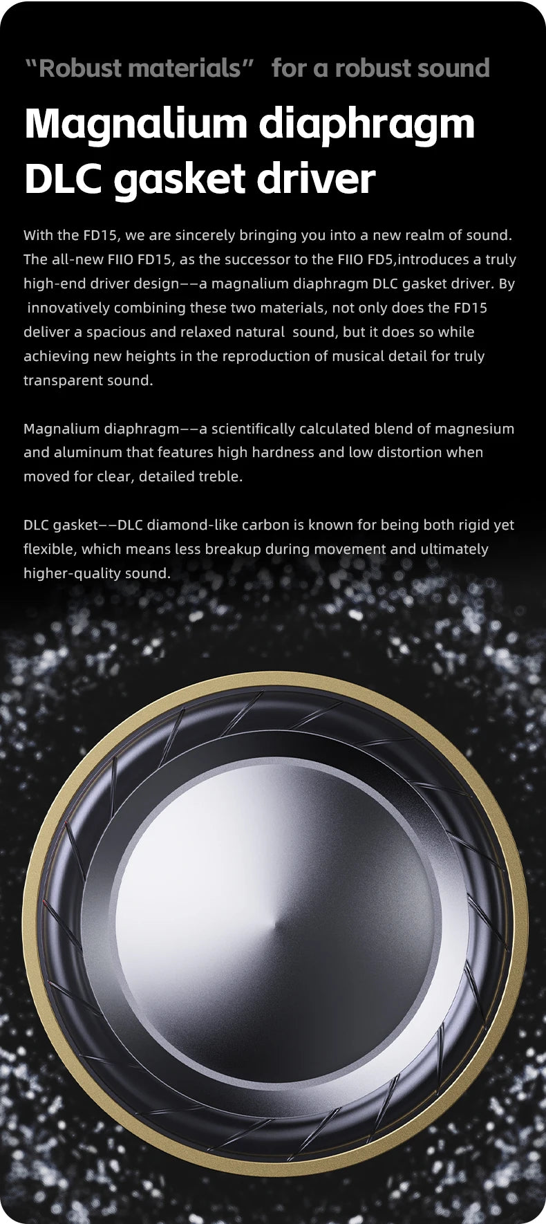FiiO FD15 Hi-Res Dynamic Driver In-Ear Earphones, 13.8mm DLC Wired HiFi Earbuds with Magnalium Driver, MMCX Detachable Cable, Audiophile In-Ear Monitors