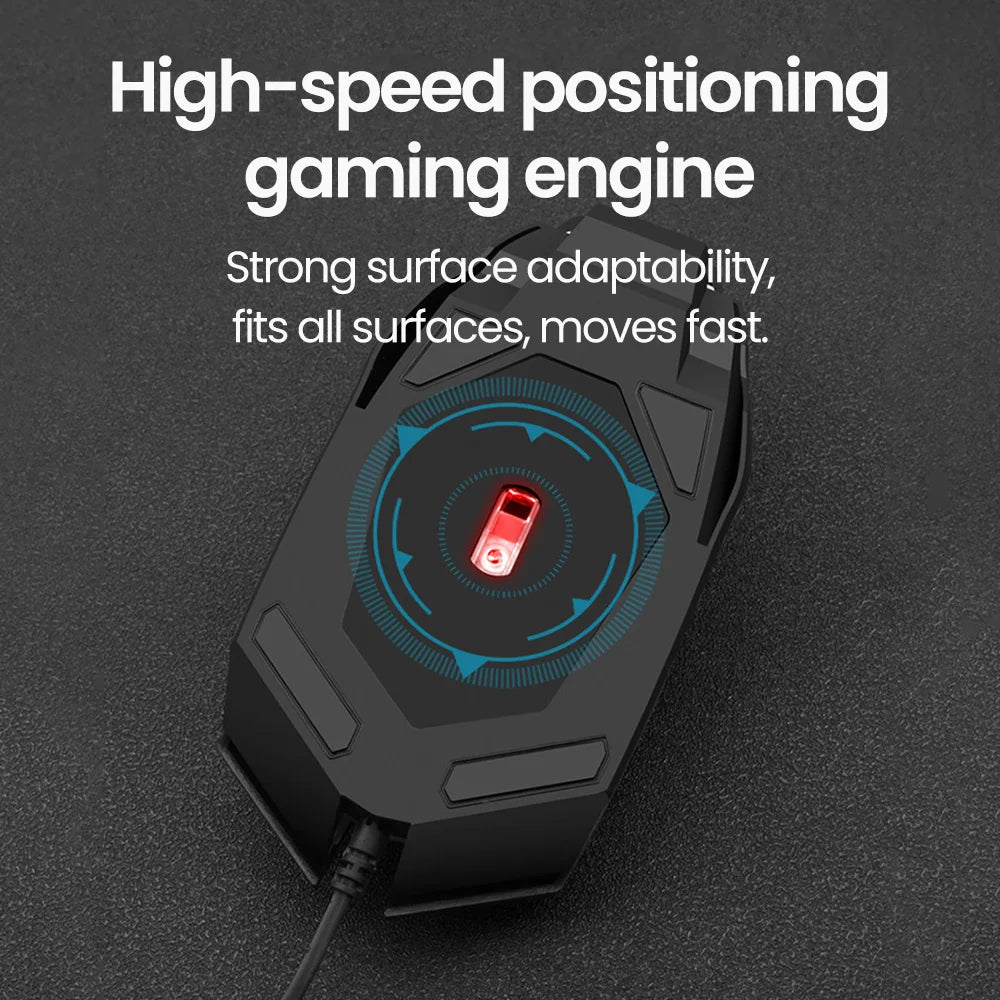 Rato Gaming USB com Fio RGB Retroiluminado e Botão Silenciar, para PC de Secretária, Portátil, Computador, Casa e Escritório, LED Luminoso, 1600DPI