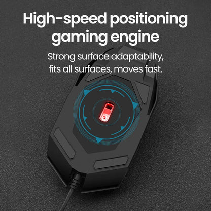 Rato Gaming USB com Fio RGB Retroiluminado e Botão Silenciar, para PC de Secretária, Portátil, Computador, Casa e Escritório, LED Luminoso, 1600DPI