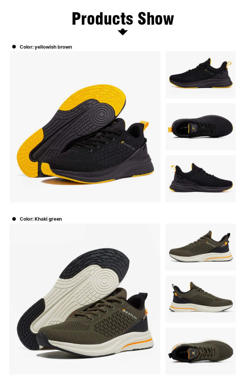 Baasploa Men Running Shoes New Breathable Mesh Sport Sneakers Plus Size 41-48 Male Classic Casual shoes Non-slip Outdoor Comfort