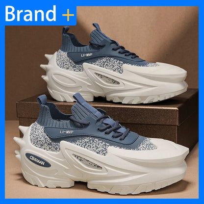 Mens Sports Shoes Elastic Thick Soled Anti Slip Outdoor Fitness Shoes Versatile Daily Wear Casual Street Fashion Walking Shoes