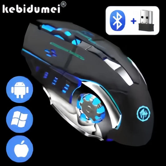 Rato Gaming Sem Fios Recarregável – Bluetooth/USB Silencioso, Retroiluminação RGB, E-Sports para PC