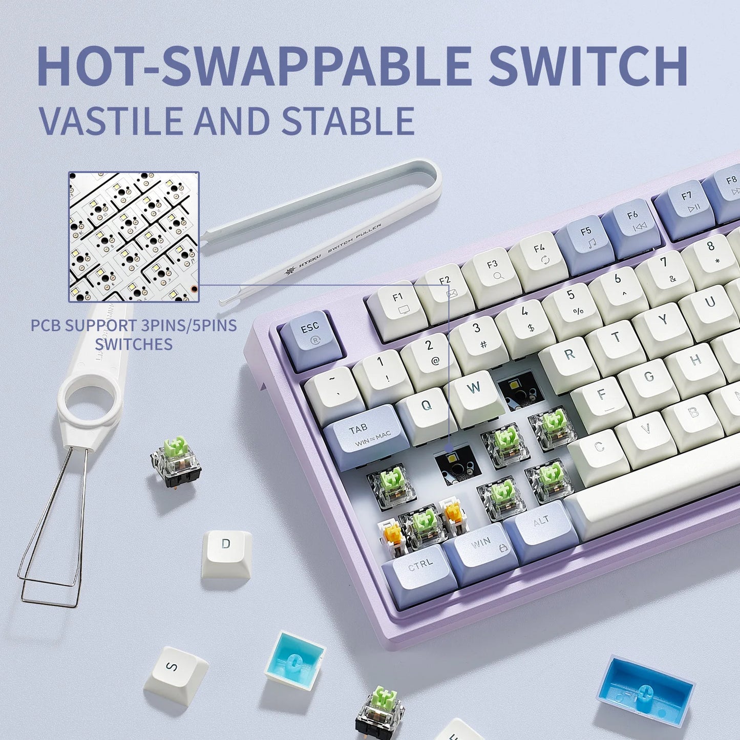 HEXGEARS M2 Mechanical Keyboard 87 Key Hot Swap PBT Gasket Structure White Backlit Macro Defined Gaming Mechanical Keyboard