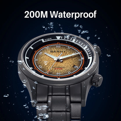 BERNY Titanium Diver Watches for Men 20ATM Super Luminous Automatic Mechanical Men's Dive Watch Sapphire Swim Diving Wristwatch