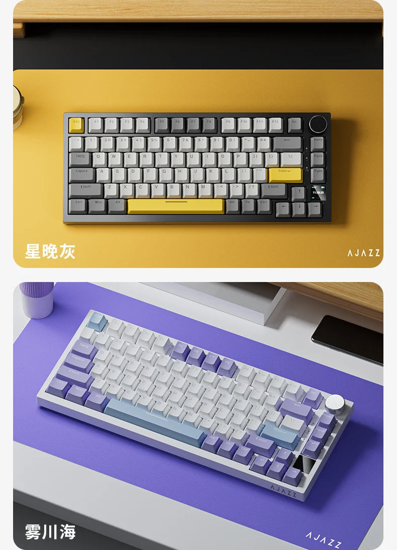 Ajazz AK820 Pro Gaming Mechanical Keyboard 75% Bluetooth/Wireless Customized Gamer Keyboard with TFT Color Screen Knob for PC