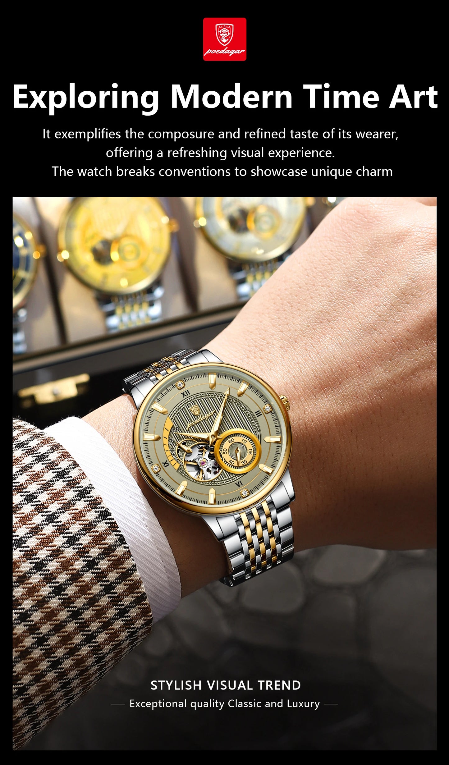 POEDAGAR Top Luxury Man Wristwatch Luminous Hollow Tourbillon Stainless Steel Men Clock Mechanical Automatic Men's Watches Reloj