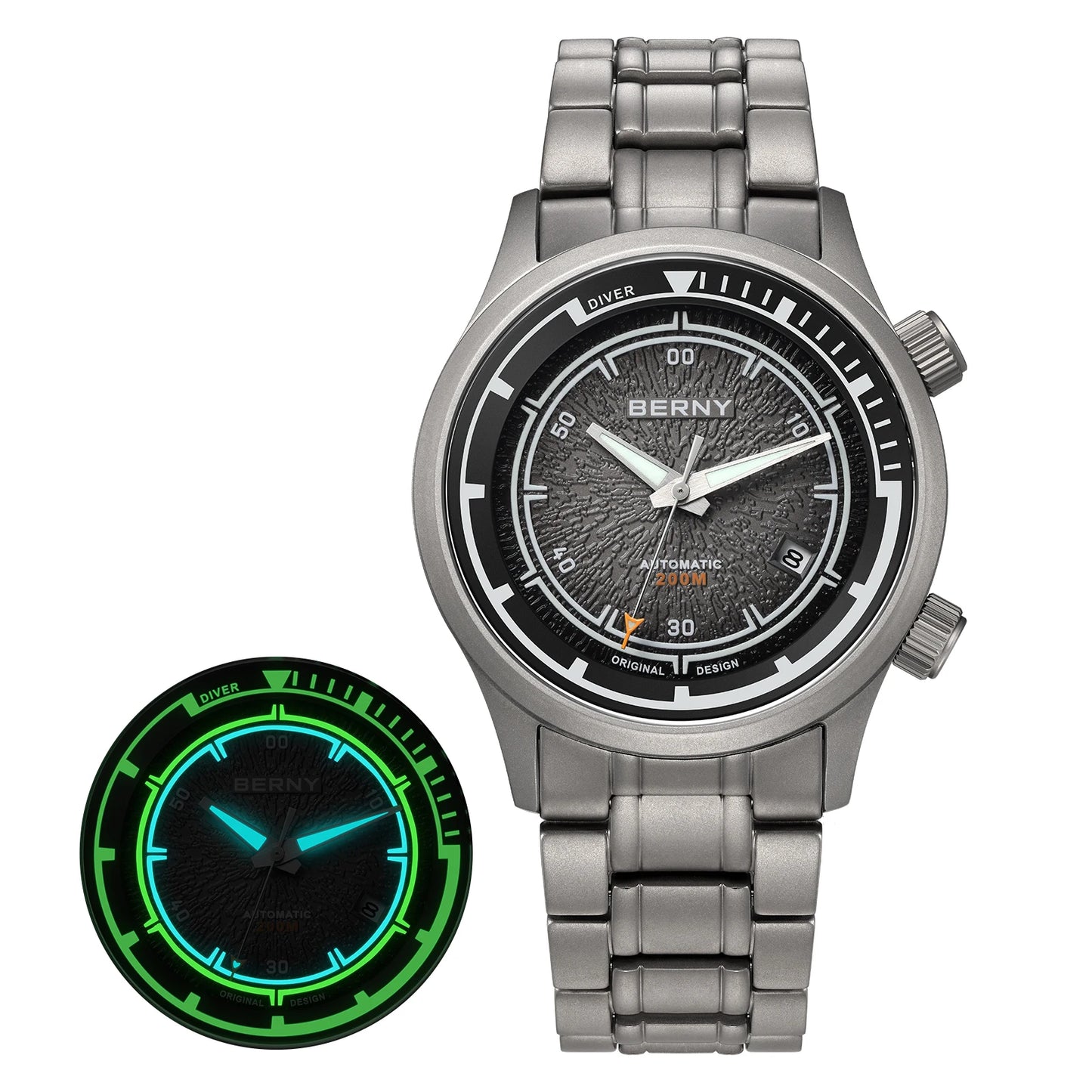 BERNY Titanium Diver Watches for Men 20ATM Super Luminous Automatic Mechanical Men's Dive Watch Sapphire Swim Diving Wristwatch
