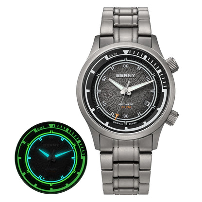 BERNY Titanium Diver Watches for Men 20ATM Super Luminous Automatic Mechanical Men's Dive Watch Sapphire Swim Diving Wristwatch
