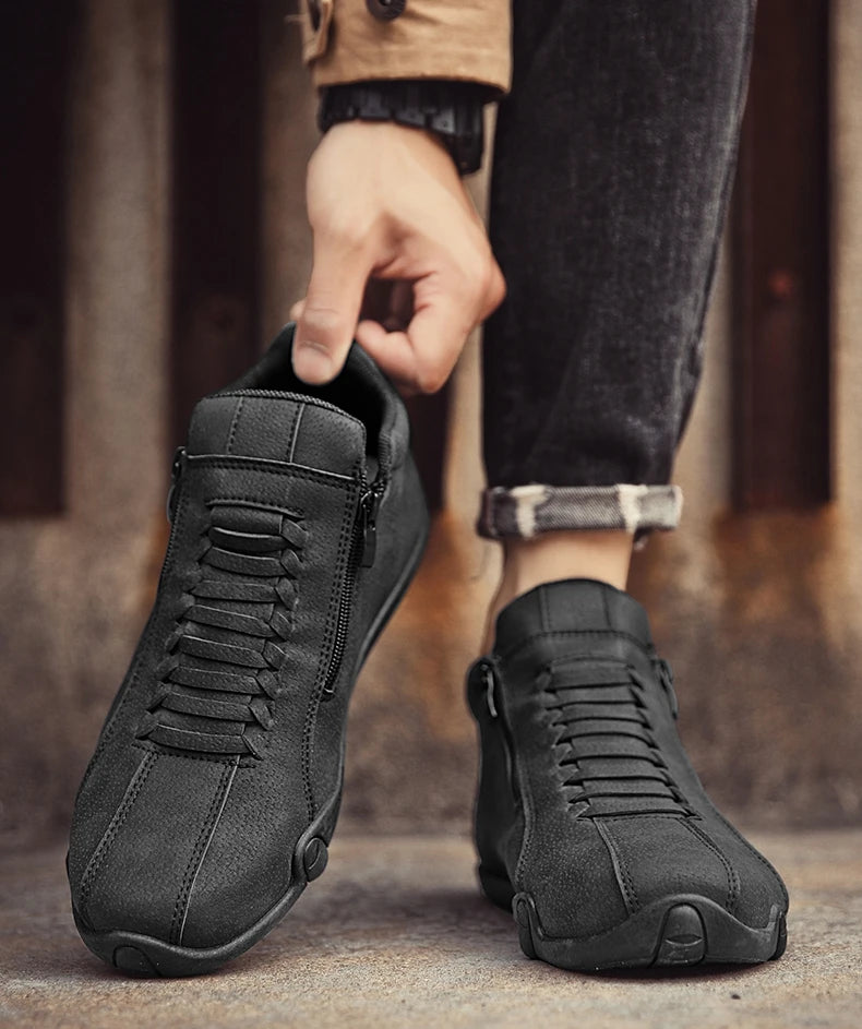 Men's Casual Shoes Side Zipper Short Boots Versatile Flat Bottom Trendy Fashionable Men's Shoes Suitable for Outdoor Sports