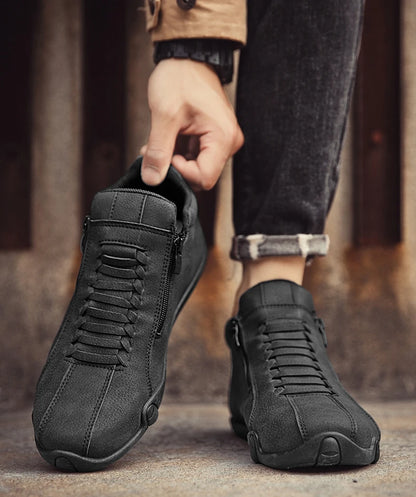 Men's Casual Shoes Side Zipper Short Boots Versatile Flat Bottom Trendy Fashionable Men's Shoes Suitable for Outdoor Sports